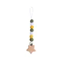 DIY beech wood star pacifier clip with green white and yellow crochet beads - White