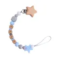 DIY baby pacifier clip with beech wood star and blue silicone beads featuring BABY letters - Light Blue