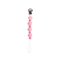 Pink silicone rose pacifier clip with silver metal clamp and white loop for babies - Pink
