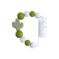 Attache-tétine en silicone cactus vert avec perles blanches pour bébés et bambins - Vert Avocat