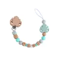 Beech wood pacifier clip with mint green silicone beads and BABY letter blocks - Pacifier Clip / Light Green