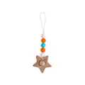 Star-shaped beech wood pendant with colorful silicone beads and bell for bags - Orange