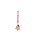 Pink and beige crochet bead pacifier clip with star-shaped beech wood fastener - Pink