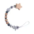 DIY beech wood pacifier clip with star design and grey silicone beads for babies - Gray