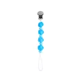 Blue silicone pacifier clip with rose-shaped beads and round metal clamp for babies - Blue