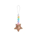 Star-shaped beech wood baby teether with colorful silicone beads in macaron shades - Macarons