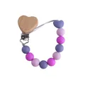 DIY beechwood heart pacifier clip with Morandi purple and pink silicone beads - Lilac Purple