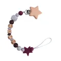 Star-shaped beech wood pacifier clip with purple silicone beads and BABY letter charms - Burgundy
