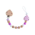 Silicone baby pacifier clip with beech wood monstera leaf and purple beads - Pacifier Clip / Light Purple