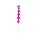 Pink silicone rose pacifier clip with grey beads and metal iron round flat clamp - Rose Red