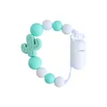Attache-tétine bébé en silicone avec pendentif cactus vert menthe et perles de dentition - Vert clair