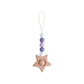 Beech wood star baby rattle with purple and white silicone beads for sensory teething play - Purple
