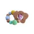 Infant wooden butterfly teether with light blue and lavender silicone beads and crochet balls - Butterfly