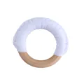 Handcrafted wooden baby teether toy with white cotton rope weaving for sensory grip - White