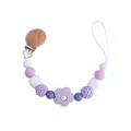 Handmade baby pacifier clip with beech wood, purple silicone beads and crochet flower - Purple