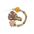 Baby pacifier clip with beech wood monstera leaf teether and mustard silicone beads - Set / Turmeric