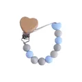 DIY baby pacifier clip with beech wood heart and light blue silicone beads - Light Blue
