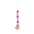 Handmade pacifier chain with pink crochet beads and a wooden star clip for infants - Rose Red