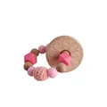 DIY beech wood baby teether ring with pink silicone beads and crochet avocado charm - Flower