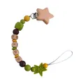 DIY beechwood star pacifier clip with green yellow silicone beads and baby letter beads - Avocado Green
