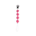 Baby pacifier clip with pink silicone rose beads and a round silver metal fastener - Rose Pink