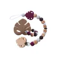 Beech wood leaf teether and beaded pacifier clip set with BABY wooden letters - Set / Burgundy