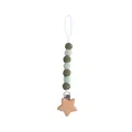 Handmade crochet pacifier clip with green beads and star wooden holder for babies - Avocado Green
