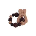 DIY owl beech wood baby teether bracelet with brown silicone and crochet beads - Owl
