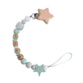 DIY beech wood baby pacifier clip with mint green silicone star and alphabet beads - Light Green