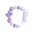 Attache-tétine en silicone violet et blanc avec pendentif cactus et clip en plastique - Violet