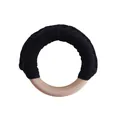 Handmade baby wooden teething ring featuring black hand-woven cotton rope wrap - Black