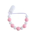 Catenella portaciuccio con perline in silicone rosa e bianco e clip in plastica - Rosa
