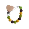 Handmade wooden heart pacifier clip with green and yellow food-grade silicone beads - Avocado Green