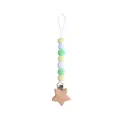 DIY beechwood star pacifier clip with yellow, white and green crochet cotton balls - Light Yellow