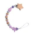 Baby pacifier clip with purple silicone beads and beech wood star with BABY engraving - Light Purple