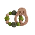 Beech wood avocado baby teether set with green silicone beads and crochet textures - Avocado