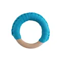 Handmade wooden baby teething ring with peacock blue woven cotton cord for grip - Lake Blue