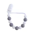 Catenella portaciuccio in silicone con perle grigie e bianche e clip in plastica - Grigio