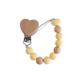 Handmade beech wood heart pacifier clip with yellow silicone beads and wood beads - Light Yellow