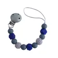 DIY baby speenkoord met grijze houten clip en blauwe siliconen zeshoekige kralen - Grijs