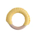 Handcrafted wooden baby rattle ring with soft yellow knitted cotton rope cover - Yellow