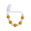 Catenella portaciuccio per neonati con clip bianca e perline in silicone giallo senape - Curcuma