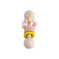 Houten baby rammelaar met pastel siliconen kralen voor bijten en sensorisch spelen - Roze