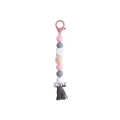 Pink and grey silicone bead keychain with lobster clasp, tassel, and smile face wooden bead - Gray