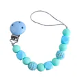 Baby speenketting in lichtblauw en muntgroen met siliconen kralen en gehaakte kralen - Blauw