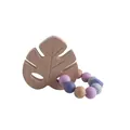 Beech wood leaf teething ring with purple and marble silicone beads for baby grip - Teething Gelatin / Lilac Purple