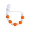 Catenella per ciuccio con perline in silicone arancione e bianco e clip in plastica - Arancione