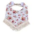 Floral baby bib with red rose print and cream fringe trim for newborns and infants - White Floral Print