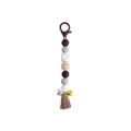 DIY earth-tone silicone keychain with wood smiley bead, lobster clasp and tassel - Coffee
