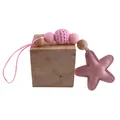 Pink pentagram star keychain with silicone beads and crochet yarn balls for baby bags - Pink